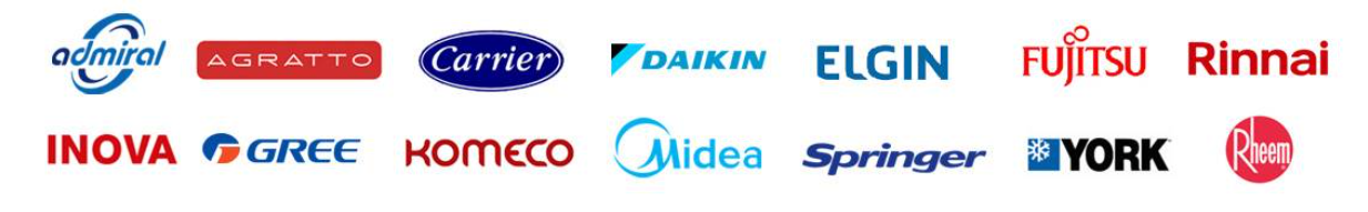 Admiral, Agratto, Carrier, Daikin, Elgin, Fujitsu, Rinnai, Inova, Gree, Komeco, Midea, Springer, York, Rheem
